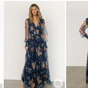 Baltic Born Layla Tulle Navy and Brown Floral Maxi Dress